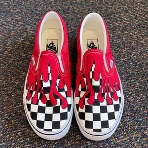 Paint drip checkered van slip on shoes